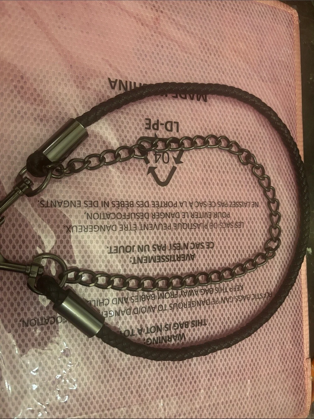 Black Braided Leather wallet Chain for Men's Or pocket strap.